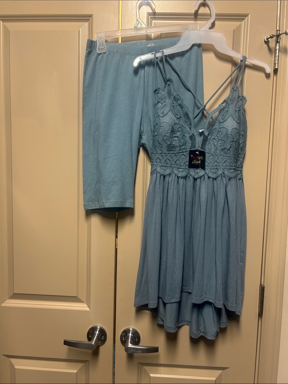 Zenana Outfitters Light Blue Lace-Trim Strapless Dress with Bike Shorts